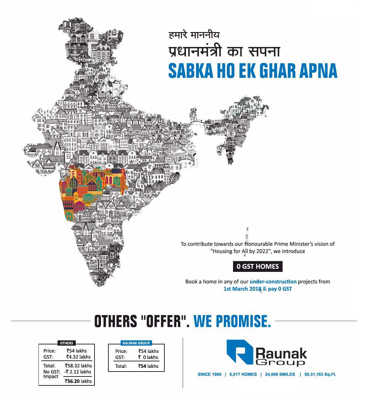 Book a home at any under construction projects of Raunak Group & pay Zero GST